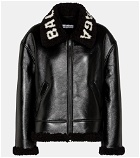 Balenciaga - Logo shearling and leather jacket