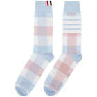 Thom Browne Blue and Pink 4-Bar Check Mid-Calf Socks