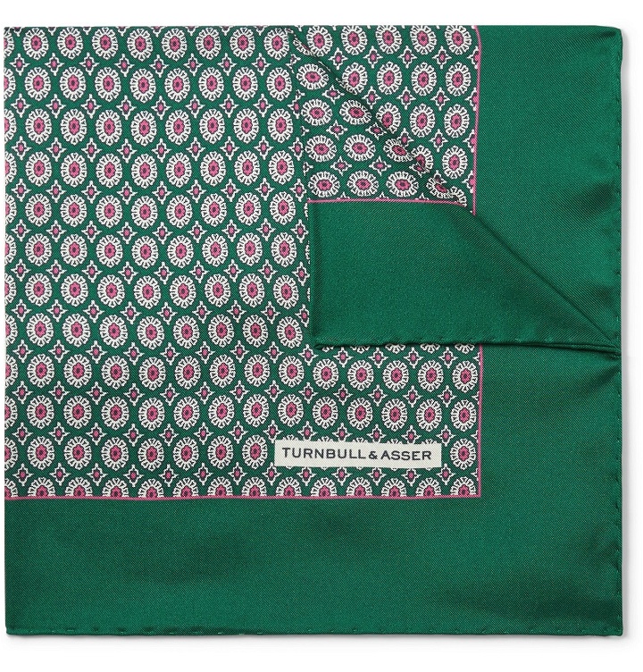 Photo: Turnbull & Asser - Printed Silk-Twill Pocket Square - Green