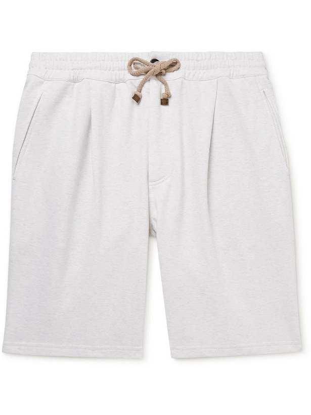 Photo: Brunello Cucinelli - Straight-Leg Pleated Cotton-Jersey Drawstring Bermuda Shorts - White