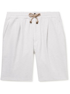 Brunello Cucinelli - Straight-Leg Pleated Cotton-Jersey Drawstring Bermuda Shorts - White