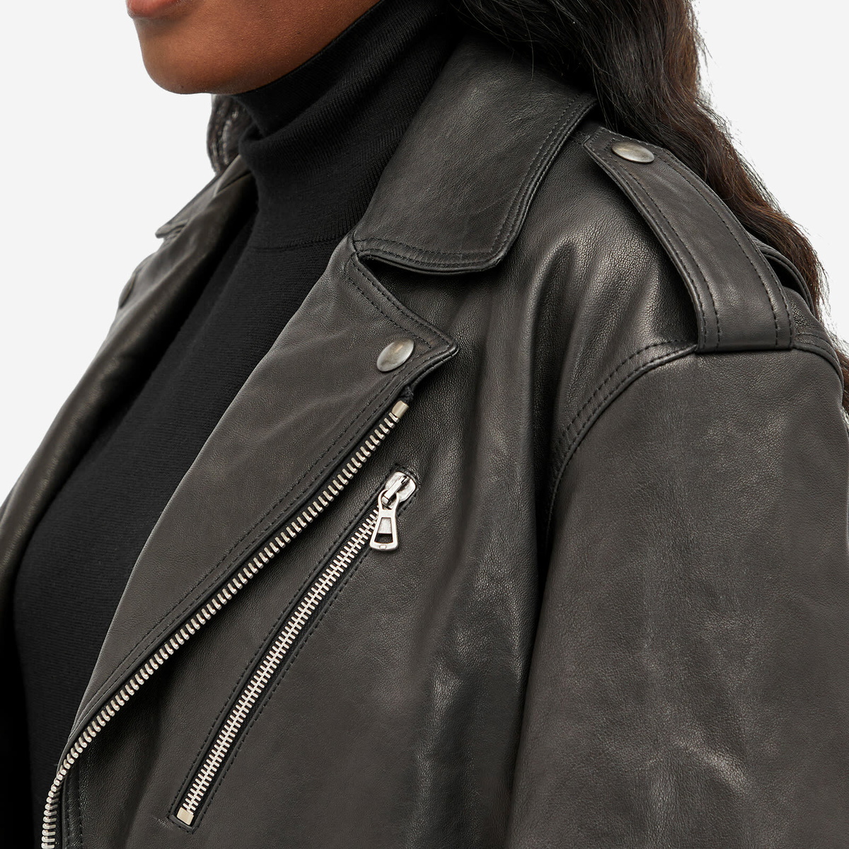 Sportmax Women's Samanta Leather Biker Jacket in Black