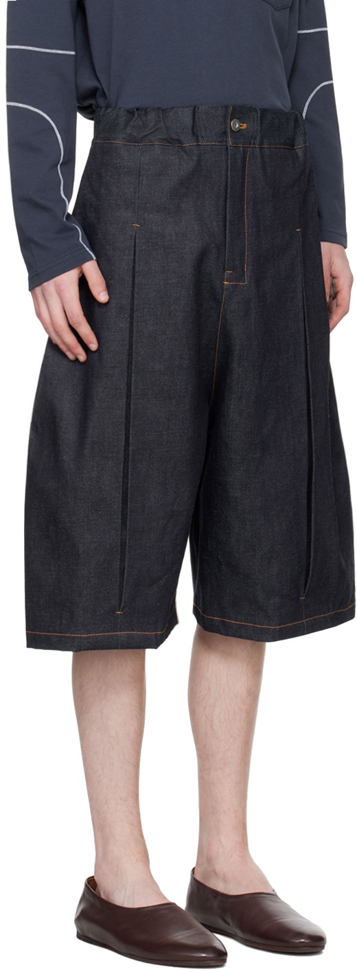 パンツ SAGE NATION BOX PLEATS DENIM SHORT PANTS SAGE NATION Navy Box Pleat Denim Shorts SAGE NATION