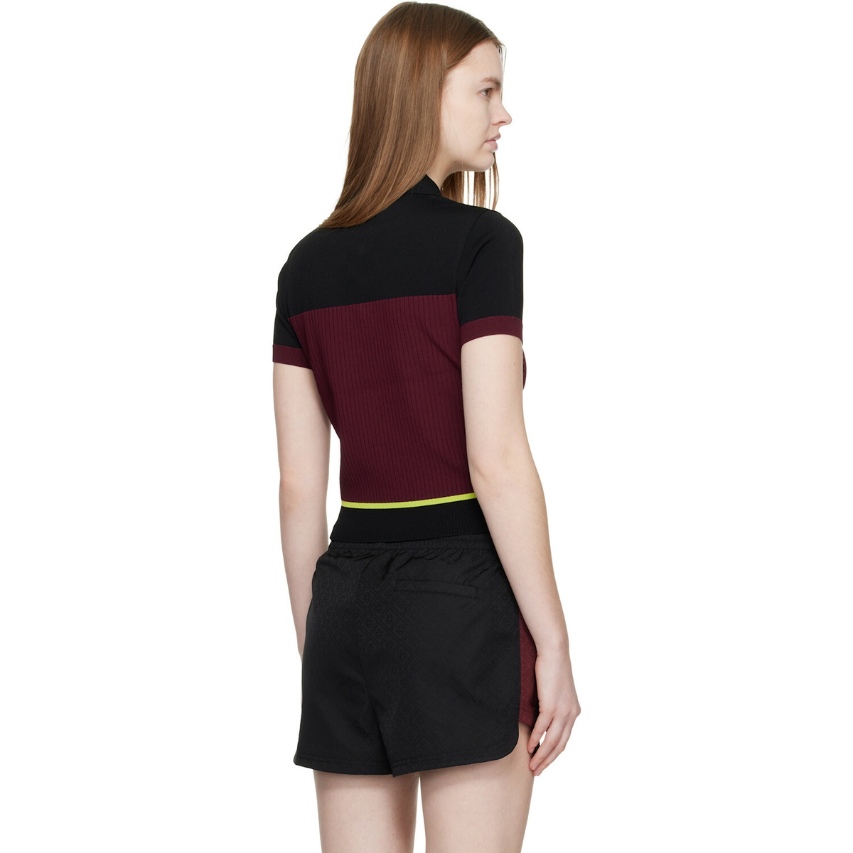 Casablanca Black & Burgundy Striped Short Sleeve Polo