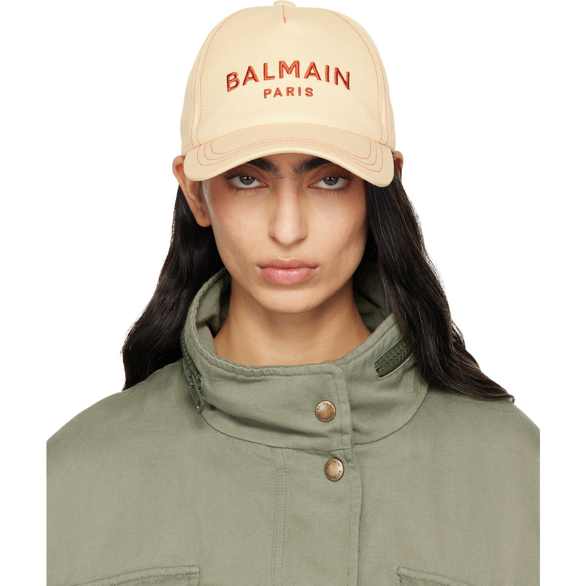 BALMAIN Beige Cotton 'Balmain Paris' Embroidery Cap