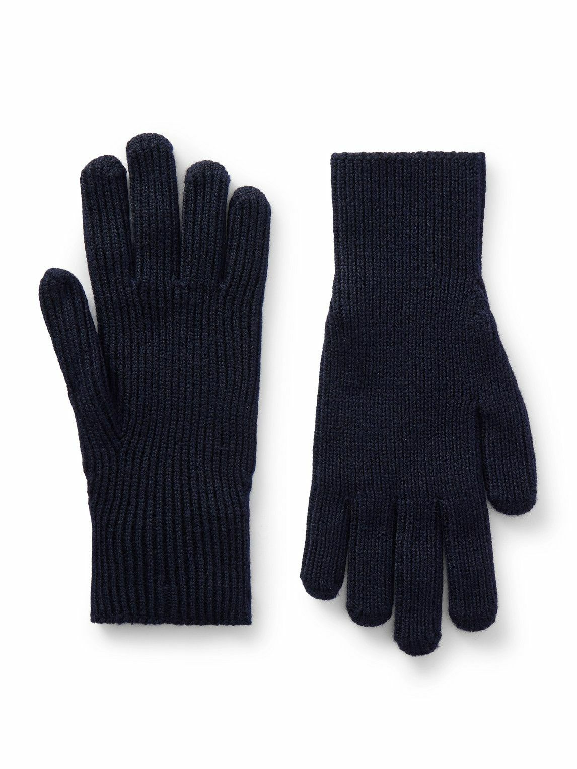 Moncler - Logo-Appliquéd Ribbed Virgin Wool Gloves - Blue