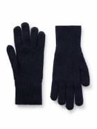 Moncler - Logo-Appliquéd Ribbed Virgin Wool Gloves - Blue