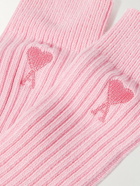 AMI PARIS - Logo-Embroidered Ribbed Cotton-Blend Socks - Pink