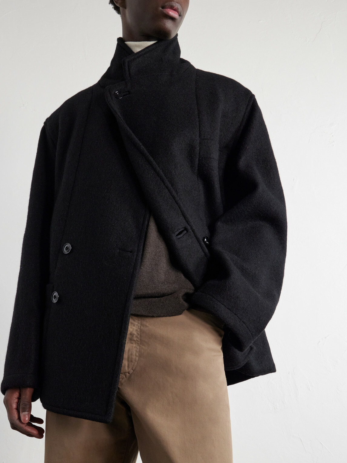 LEMAIRE - Double-Breasted Wool and Alpaca-Blend Felt Coat - Black