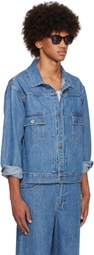 Small Talk Studio Blue Jacquard Stripe Denim Trucker Jacket