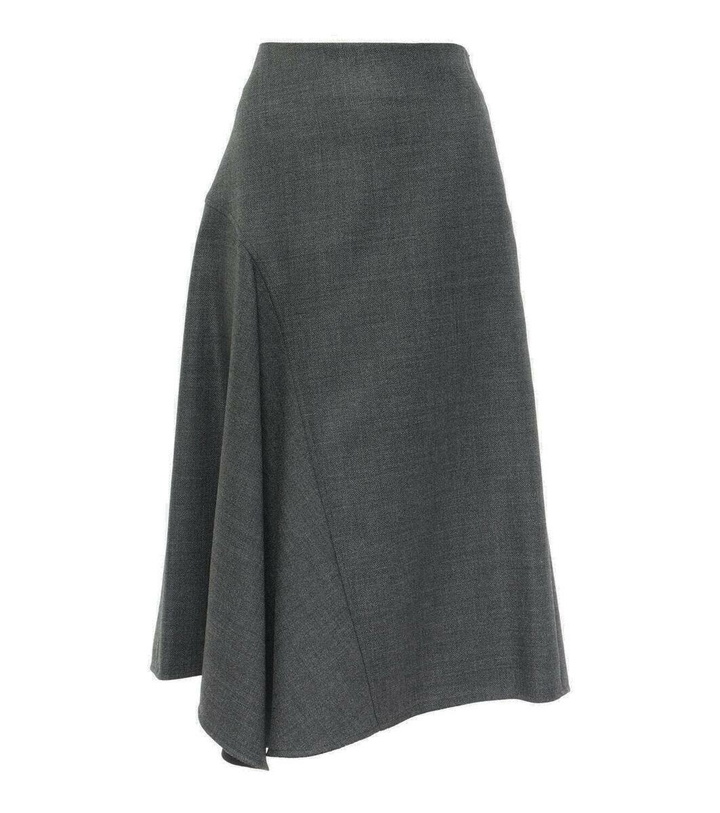 Photo: Brunello Cucinelli Asymmetric virgin wool midi skirt