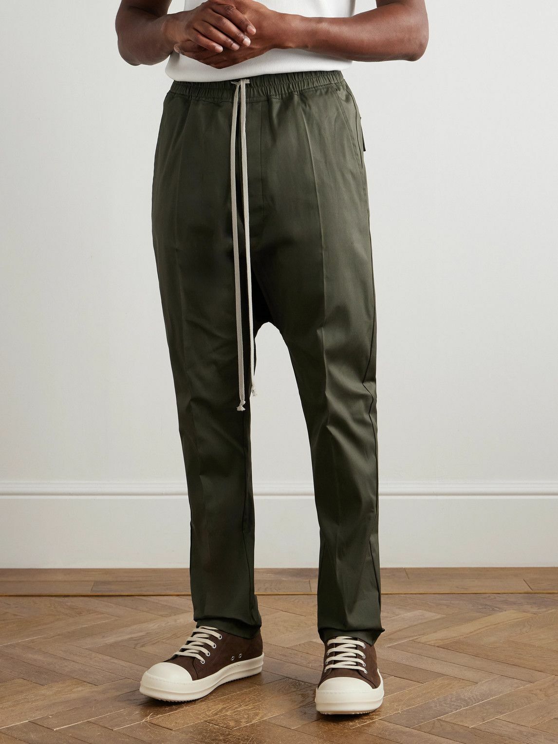 Rick Owens - Tapered Cotton-Blend Poplin Trousers - Green