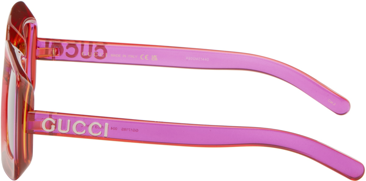 【関税込み】Gucci ピンク Sunset Boulevard スクエアサングラス Pink Sunset Boulevard Rectangular Squared Sunglasses by