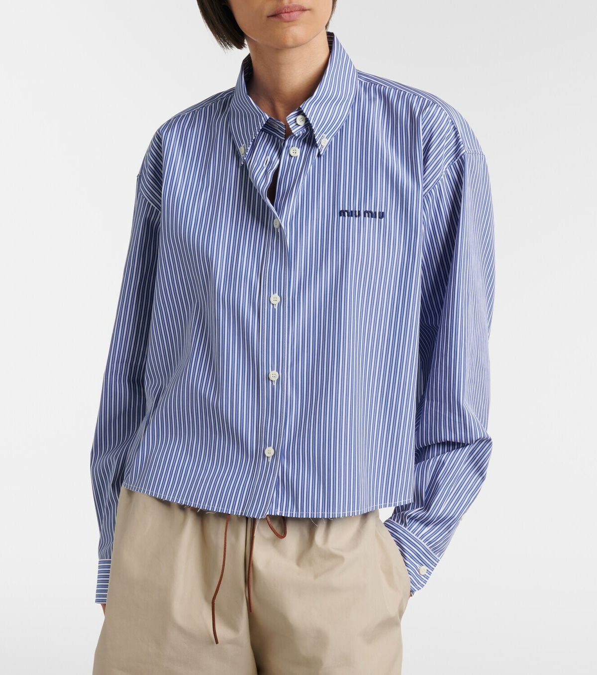 Miu Miu Striped cropped cotton poplin shirt