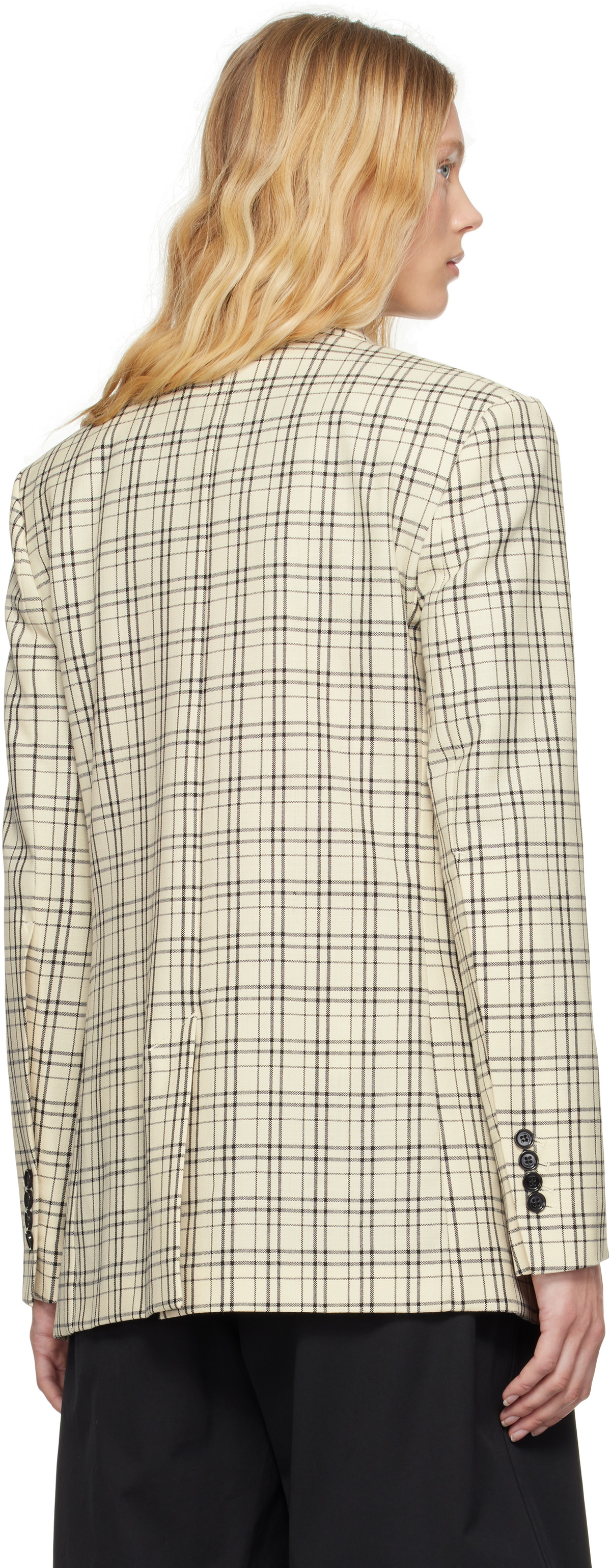 AMI Paris Beige Checked Wool Semi-Lined Blazer
