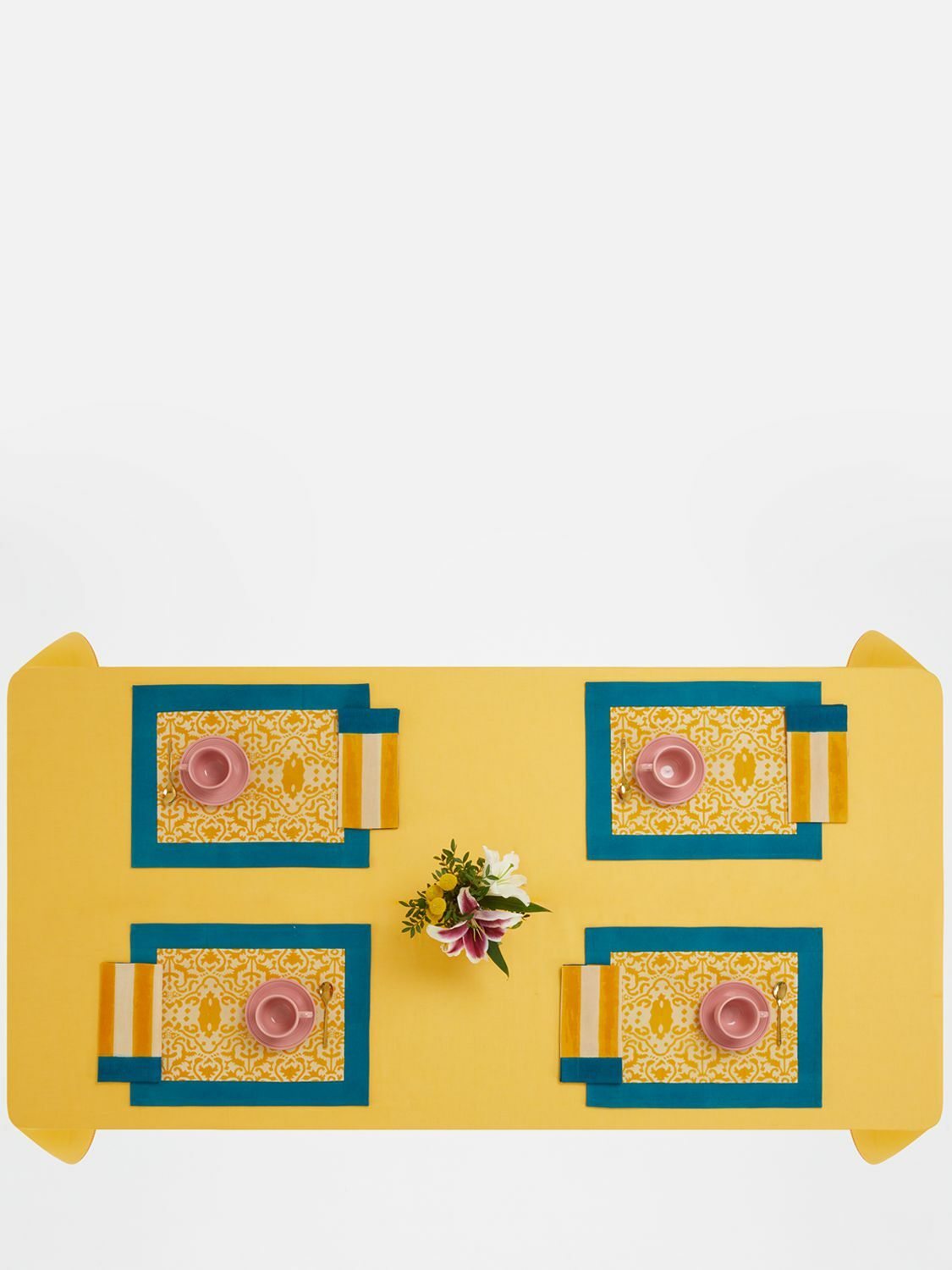 LISA CORTI Set Of 2 Gold Damask Cotton Placemats
