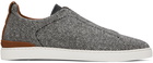 ZEGNA White & Navy Triple Stitch Sneakers