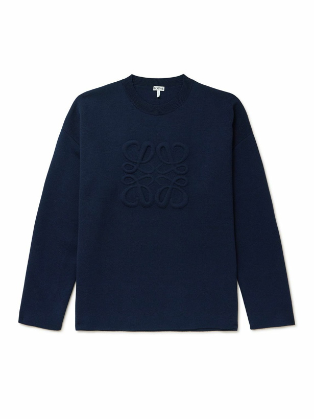 Photo: LOEWE - Logo-Debossed Wool-Blend Sweater - Blue