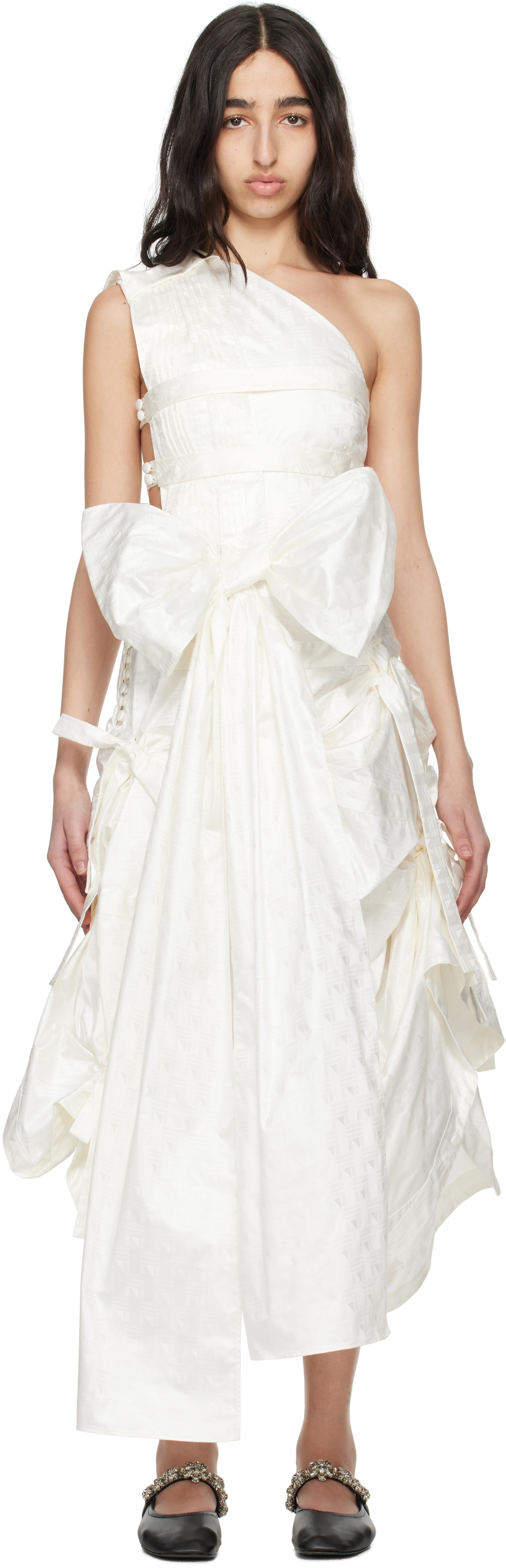 SUPER YAYA Off-White Beatrice Midi Dress