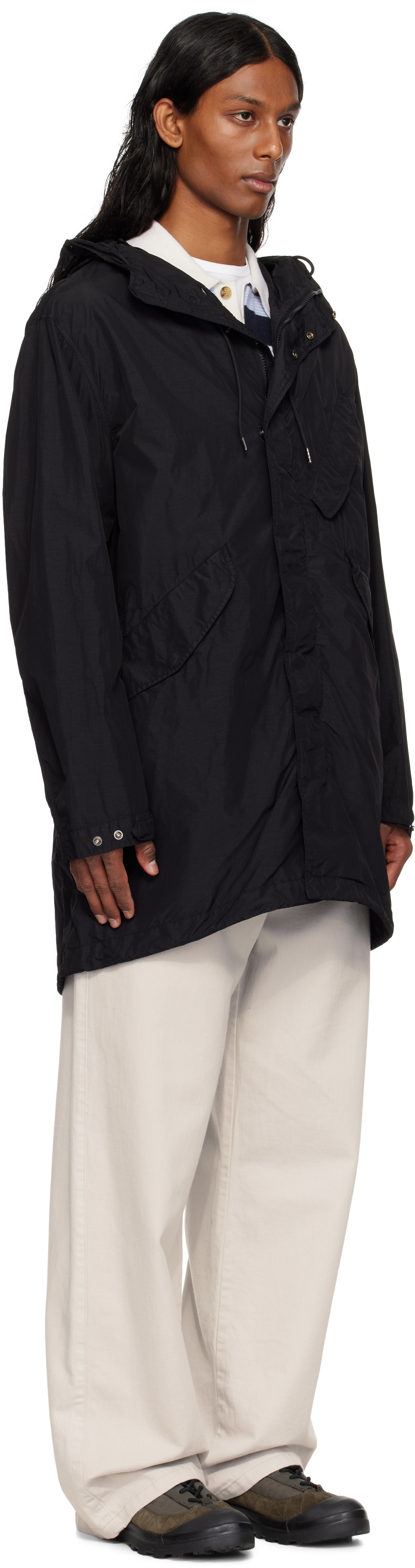 C.P. Company Black Flatt Nylon Goggle Fishtail Parka Coat