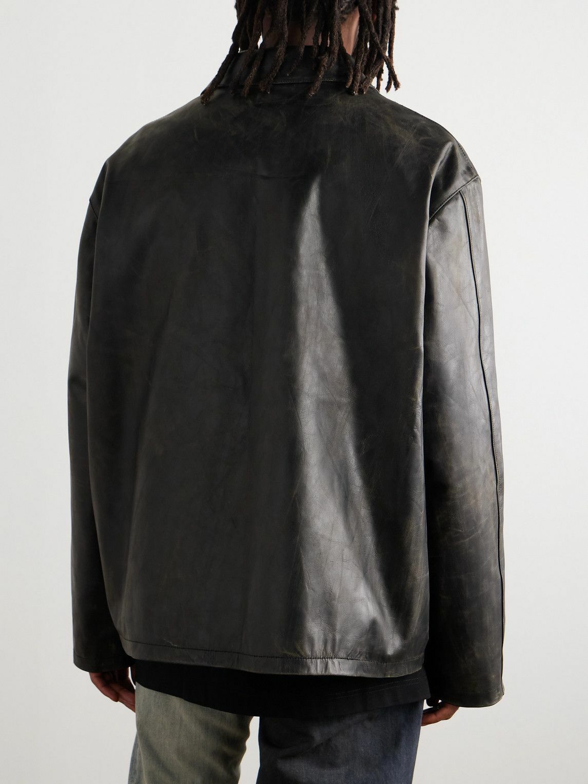 VETEMENTS - Distressed Leather Jacket - Black