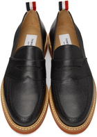 Thom Browne Black & Tan Pebbled Penny Loafers