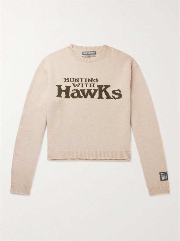 Photo: Reese Cooper® - Cropped Hunting with Hawks Virgin Wool Intarsia Sweater - Neutrals