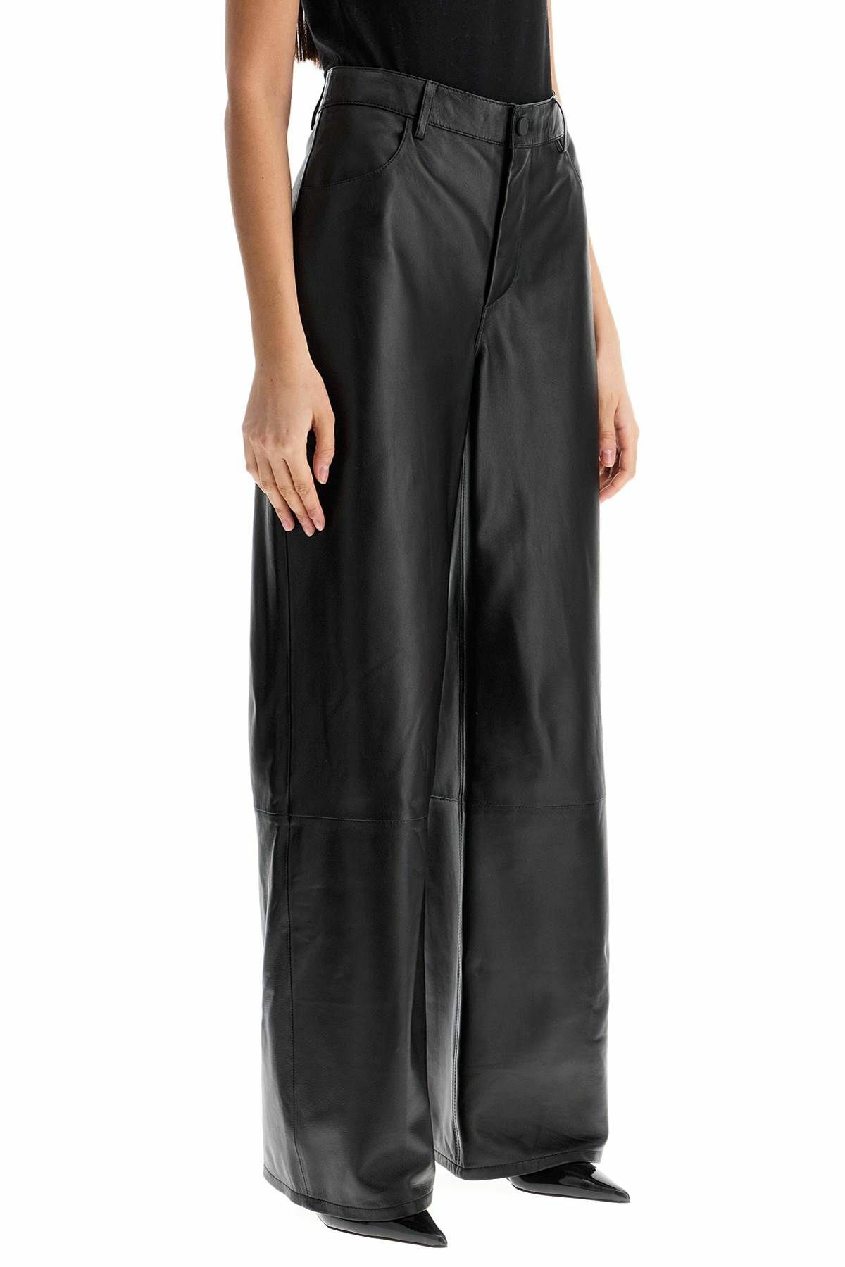 LOULOU STUDIO high-waisted wide-leg black leather pants Black
