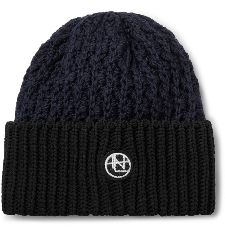 Photo: nanamica - Logo-Appliquéd Colour-Block Knitted Beanie - Black