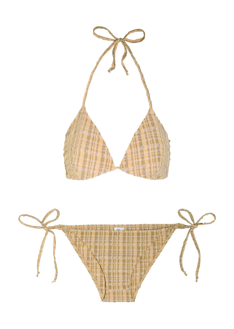 Lisa Marie Fernandez Retro Striped Seersucker Bikini Beige