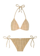 Lisa Marie Fernandez Retro Striped Seersucker Bikini Beige