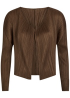 Pleats Please Issey Miyake Pleated Woven Cardigan Brown