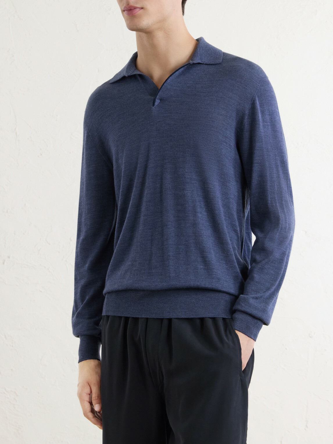 SEASE - Lasca Virgin Wool Polo Sweater - Blue