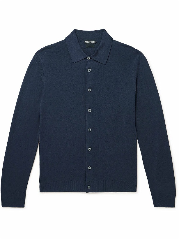 Photo: TOM FORD - Slim-Fit Knitted Silk Shirt - Blue