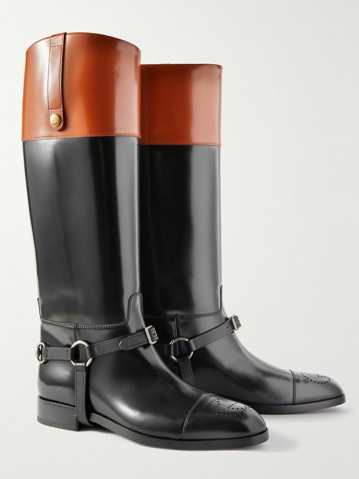 Gucci Black and Brown Two-Tone Leather Riding Boots - Men VINTAGE GUCCI MEN TALL RIDING BOOTS TWO TONE BROWN /BLACK  main image 2