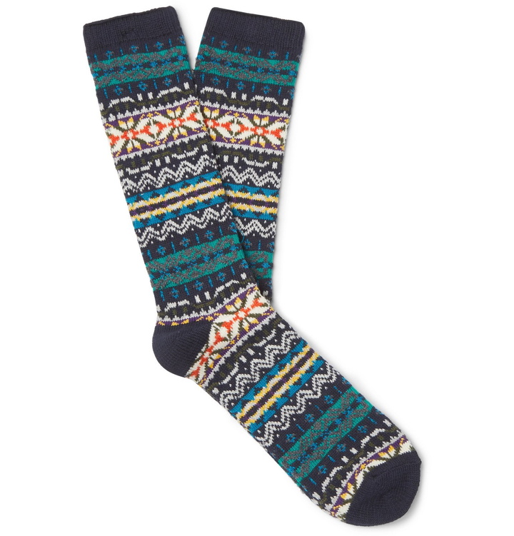 Photo: Anonymous Ism - Fair Isle Cotton-Blend Socks - Blue