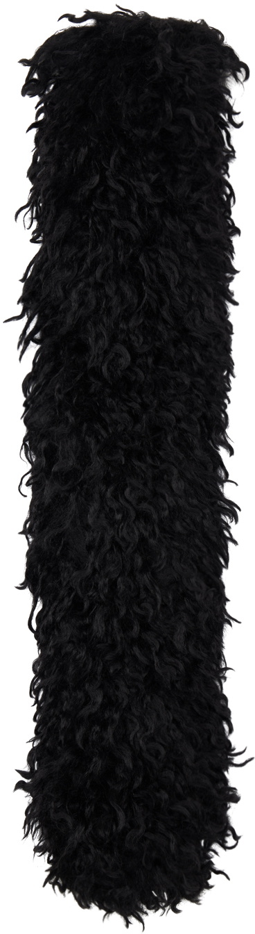 Anna Sui Black Faux Curly Lamb Fur Long Scarf