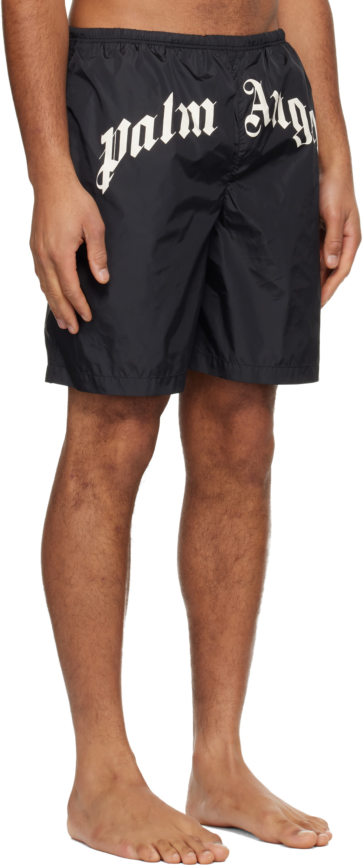Palm Angels Black Curved Logo Swim Shorts