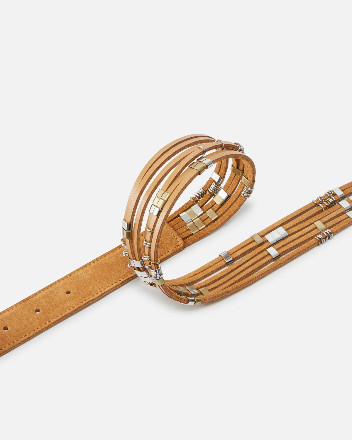 Pinko Suede Belt With Loops 3cm Nougat Mix Gal. Gold Nikel
