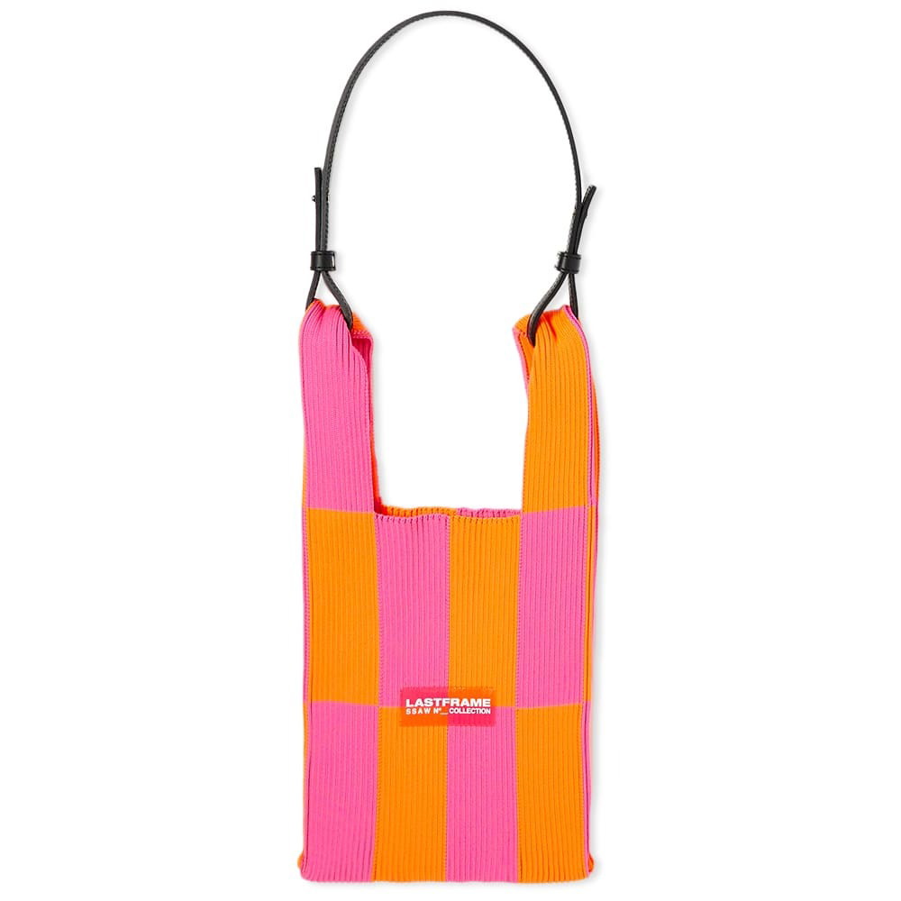 LASTFRAME Women's Macro Ichimatsu Market Bag Small in Neon Orange/Neon Pink