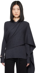 Helmut Lang Indigo Draped Rib Sweater