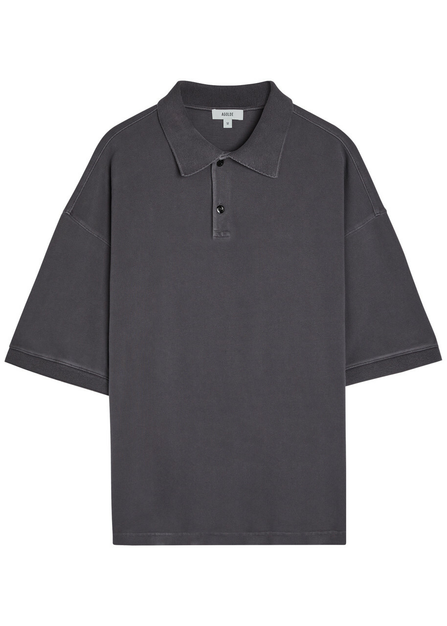 Agolde Curren Piqué Cotton Polo Shirt Charcoal