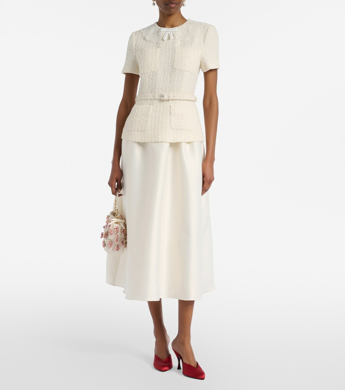 Self-Portrait Paneled bouclé and taffeta midi dress