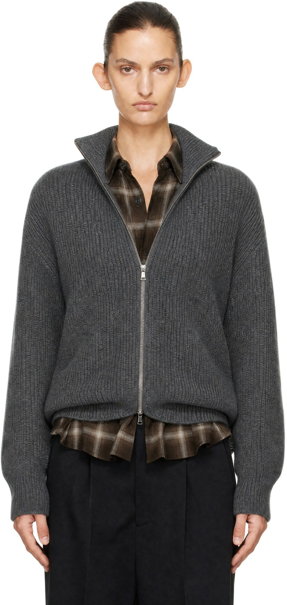 ssstein Gray Extra Fine Wool Knit Drivers Cardigan