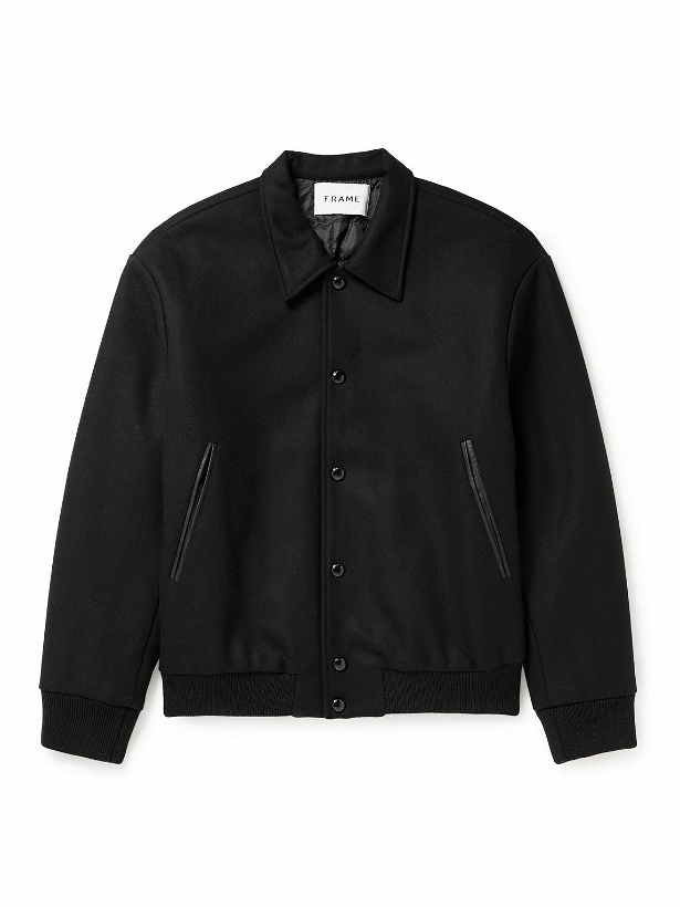 Photo: FRAME - Leather-Trimmed Wool Varsity Jacket - Black