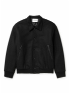 FRAME - Leather-Trimmed Wool Varsity Jacket - Black