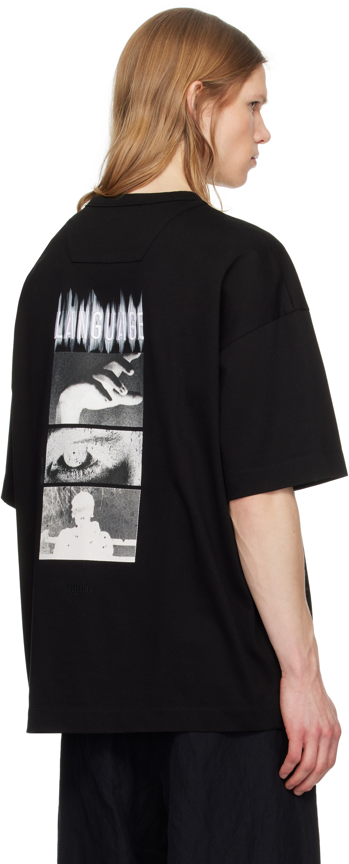 Juun.J Black 'Language' Graphic Semi-Over Fit T-shirt