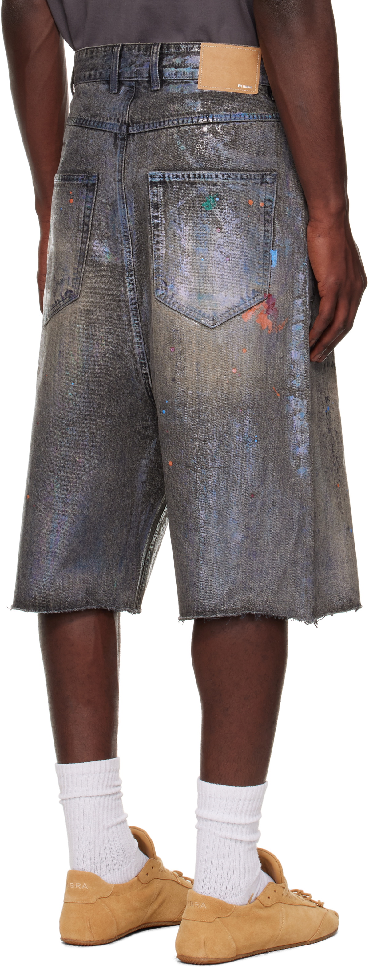 We11done Black Painted Denim Shorts