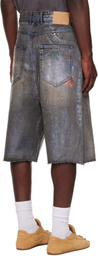 We11done Black Painted Denim Shorts