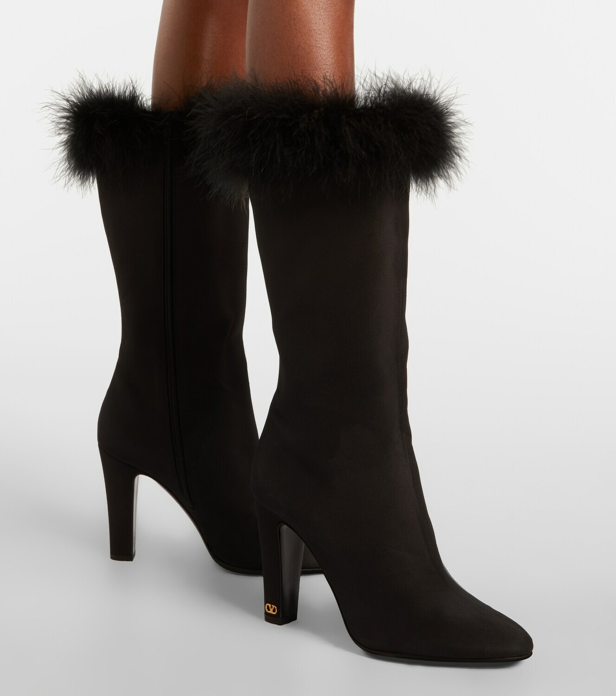 Valentino Garavani Hotty feather-trimmed satin knee-high boots